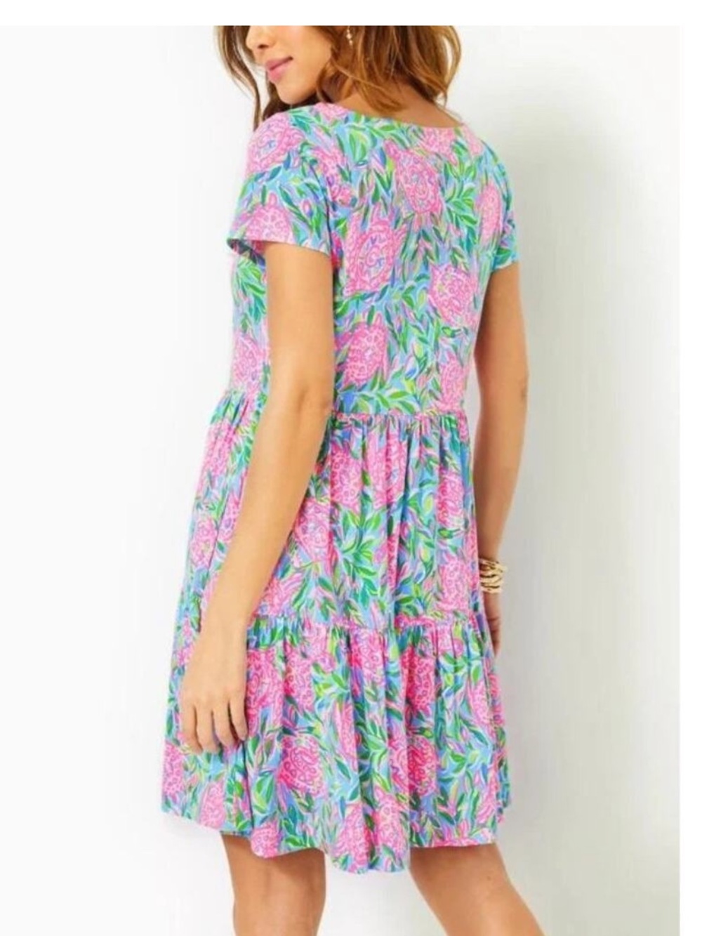 Lily Pulitzer Geanna Swing Mini Dress Size Large Turtle Print Pink Green - Picture 2 of 8